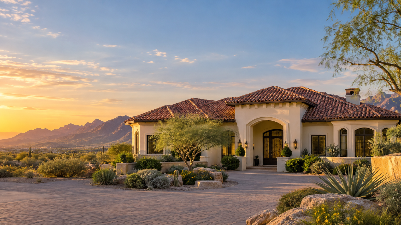 Illustration of a terracotta tile roof on an Arizona desert home